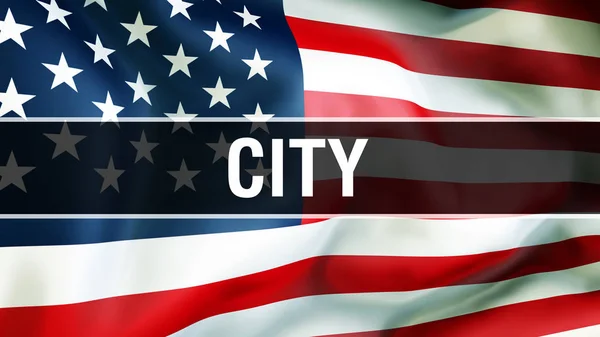 City Usa Flag Background Rendering United States America Flag Waving — Stock Photo, Image