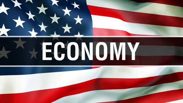 Usa 标志背景上的经济 美国国旗在风中飘扬 骄傲的美国国旗飘扬 美国经济理念 美国符号与美国经济标志背景 — 图库照片