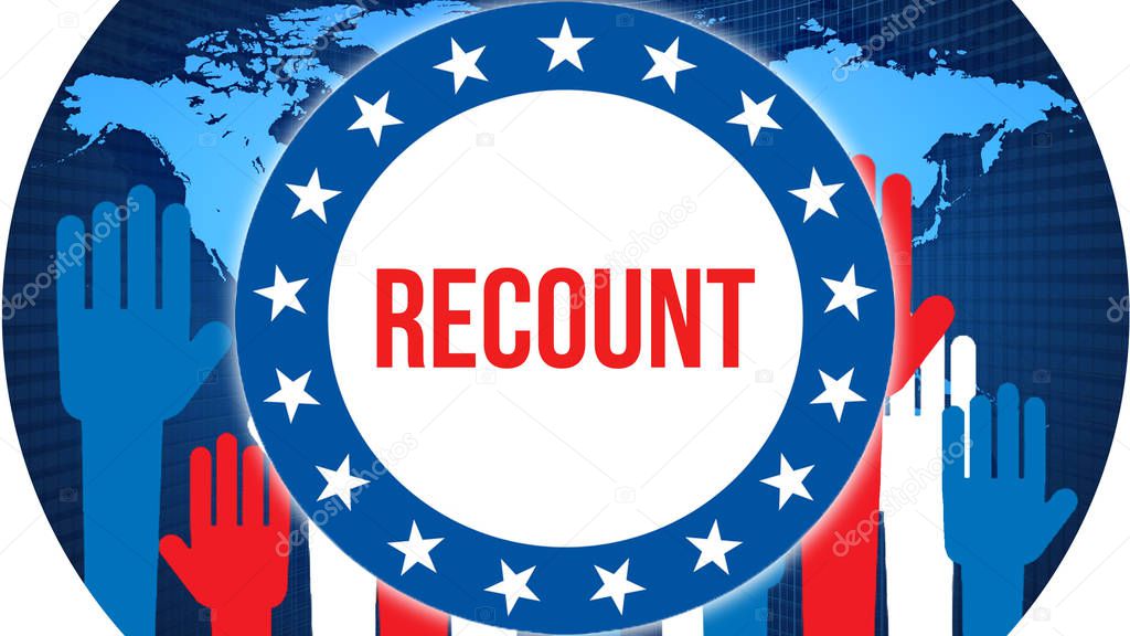 Recount election on a World background, 3D rendering. World country map as political background concept. Voting, Freedom Democracy, Recount concept. Recount and Presidential election banner concep