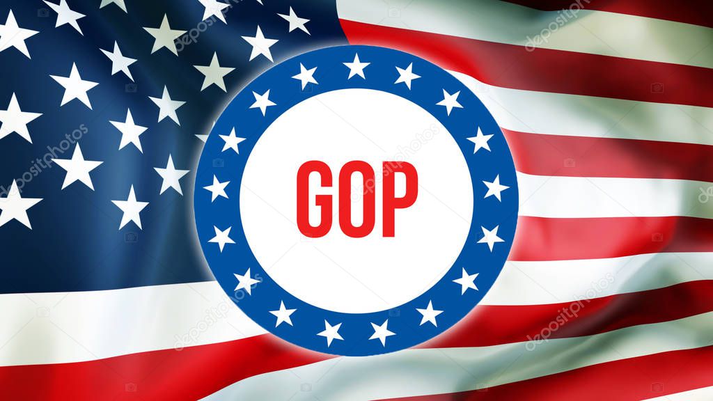 gop election on a USA background, 3D rendering. United States of America flag waving in the wind. Voting, Freedom Democracy, gop concept. US Presidential election banner backgroun