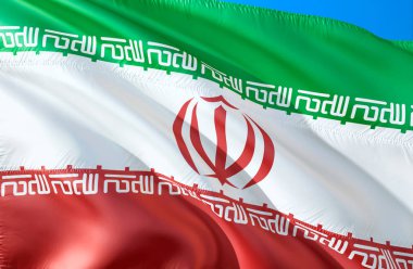 Iran bayrağı. 3D dalgalanan bayrak tasarım. Iran,'ın ulusal sembolü 3d render. Ulusal renkleri ve Iran ulusal bayrak için bir arka plan. Ortadoğu oturum açma düzgün sil