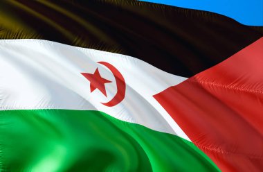 Batı Sahra bayrak. 3D dalgalanan bayrak tasarım. Batı Sahra'nın ulusal sembolü 3d render. Ulusal renkleri ve Batı sahrada ulusal bayrak için bir arka plan. Ortadoğu oturum açma düzgün sil