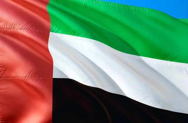 United Arab Emirates flag. 3D Waving flag design. The national symbol of United Arab Emirates, 3D rendering. National colors and National flag of United Arab Emirates for a background. UAE sign on smooth sil