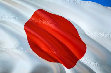 Japonya bayrağı. 3D dalgalanan bayrak tasarım. Japonya'nın ulusal sembolü 3d render. Japon Ulusal renkleri. Japonya Ulusal bayrak için bir arka plan. Japonya işareti düzgün sil