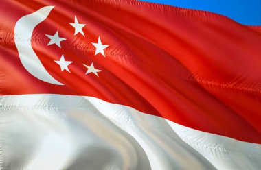 Singapur bayrağı. 3D dalgalanan bayrak tasarım. Singapur,'ın ulusal sembolü 3d render. Singapur Ulusal renkleri 3d dalgalanan işareti arka plan tasarımını. 3D Şerit, duvar kağıdı, desen adam