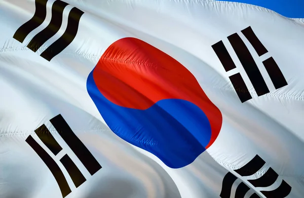 South Korea flag. 3D Waving flag design. The national symbol of South Korea, 3D rendering. South Korean National colors. National flag of South Korea for a background. South Korea sign on smooth sil