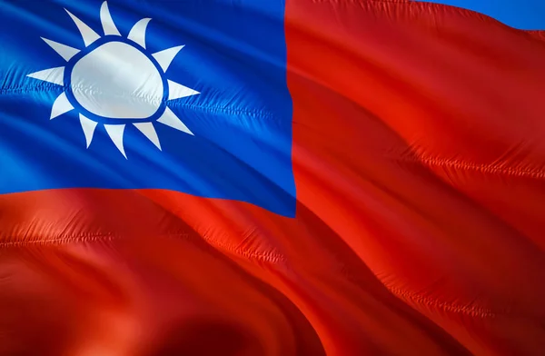 Taiwan flag. 3D Waving flag design. The national symbol of Taiwan, 3D rendering. Chinese Taipei National colors. National flag of Taiwan for a background. Taiwan sign on smooth sil