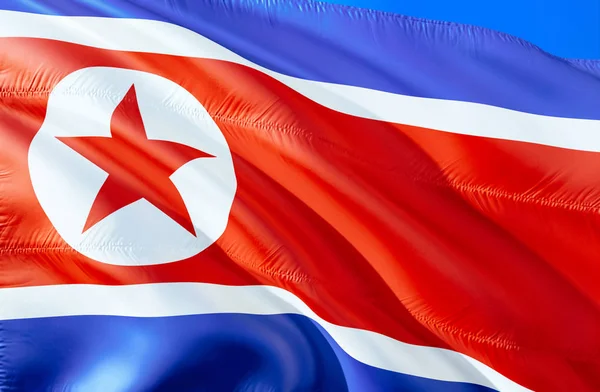 North Korean flag. 3D Waving flag design. The national symbol of North Korea, 3D rendering. North Korea 3D Waving sign design. Waving sign background wallpaper. 3D pattern background download HD wallpape
