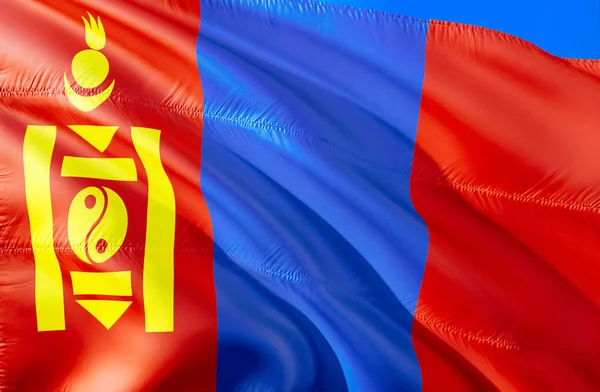 Mongolian Flag Waving Flag Design National Symbol Mongolia Rendering Mongolia — Stock Photo, Image