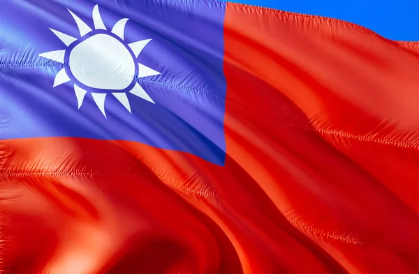 Chinese Taipei Flag Waving Flag Design National Symbol Taiwan Rendering — Stock Photo, Image