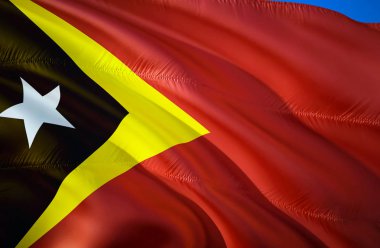 Doğu Timor bayrağı. 3D dalgalanan bayrak tasarım. Doğu Timor,'ın ulusal sembolü 3d render. Ulusal renkleri ve Doğu Timor ulusal bayrak için bir arka plan. Asya oturum açma düzgün sil