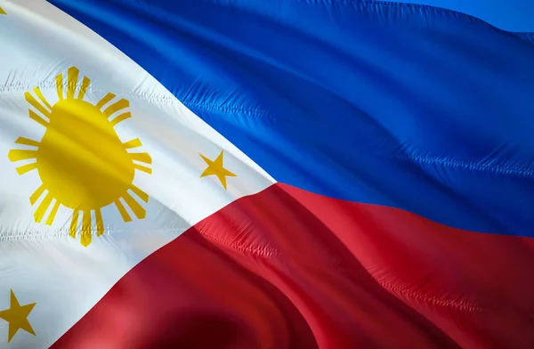 Philippines flag. 3D Waving flag design. The national symbol of Philippines, 3D rendering. Philippine National colors. National flag of Philippines for a background. Philippines sign on smooth sil