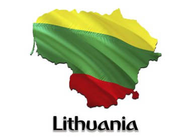 Litvanya bayrağı haritası. 3D rendering Litvanya harita ve bayrak. Litvanya'nın ulusal sembolü. Ulusal dalgalanan bayrak renkli kavramı 3d model arka plan indir H