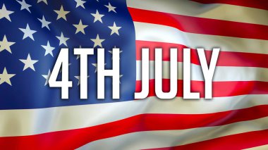4 Temmuz ABD bayrağı arka plan, 3d render üzerinde. Amerika Birleşik Devletleri bayrağı rüzgarda sallayarak. Gurur Amerikan bayrağı sallayarak, Amerikan 4 Temmuz kavramı. Bize 4 Temmuz ile sembol