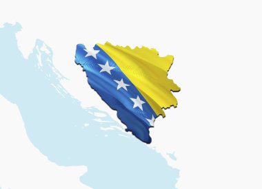 Bayrak harita Bosna Hersek. 3D render Bosna ve Hersek Harita ve bayrak. Bosna-Hersek ulusal sembolü. Ulusal dalgalanan bayrak renkli kavramı 3d model arka plan indir H