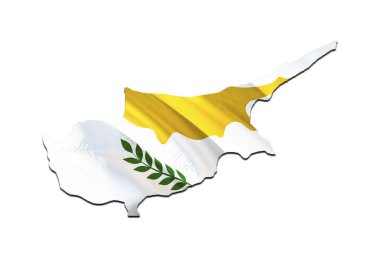 Kıbrıs Cumhuriyeti bayrağı haritası. 3D rendering Kıbrıs harita ve bayrak. Kıbrıs Ulusal sembolü. Ulusal dalgalanan bayrak renkli kavramı 3d model arka plan indir H
