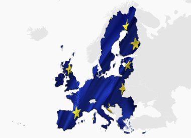 Avrupa Birliği bayrağı haritası. 3D render Avrupa Birliği Haritası ve bayrak. Avrupa Birliği'nın ulusal sembolü. Ulusal dalgalanan bayrak renkli kavramı 3d model arka plan indir H