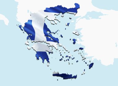 Bayrak Yunanistan Haritası. 3D rendering Yunanistan harita ve bayrak. Yunanistan'ın ulusal sembolü. Ulusal dalgalanan bayrak renkli kavramı 3d model arka plan indir H