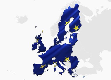 Bayrak harita Euro. 3D rendering Euro harita ve bayrak. Avrupa'nın ulusal sembolü. Ulusal dalgalanan bayrak renkli kavramı 3d model arka plan indir H