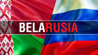 Belarusia Rusya ve Beyaz Rusya olarak işaretler. Dalgalanan bayrak tasarım, 3d render. Beyaz Rusya Rusya bayrağı resmi, duvar kağıdı görüntüsünü. Rus Belarus ve Minsk Moskova ilişkiler İttifak'ın ticaret ve askeri concep
