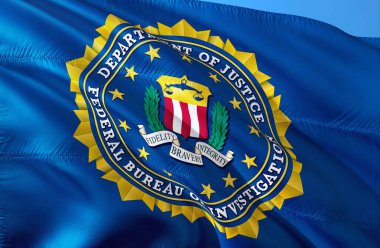 FBI bayrak 3d render rüzgarda sallayarak. FBI Amerika Birleşik Devletleri. Birleşik Devletler Gizli Servisi. Federal Araştırma Bürosu. Güvenlik hizmeti ve iç Intelligence-Moskova, 1 Ocak 201