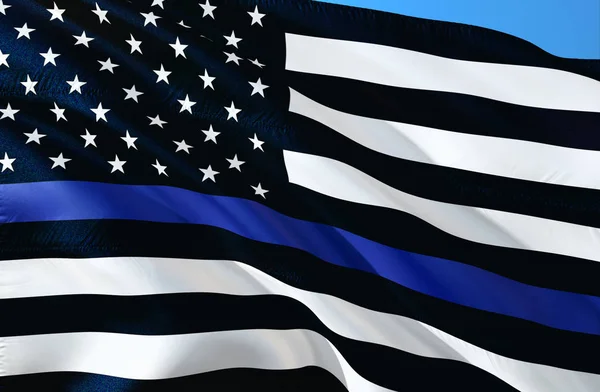 アメリカの警察の旗 薄い青色の線の旗の法律施行のシンボル 薄い青色の線とアメリカの国旗 グランジには バック グラウンドが高齢者 モノクロの域 黒と白 — ストック写真