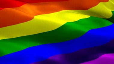 Rüzgârın çektiği LGBT bayrağı Full HD ile dalgalanıyor. Gerçekçi eşcinsel bayrağı geçmişi. Gökkuşağı LGBT Bayrak Döngüsü Kapanışı 1080p Tam HD 1920X1080 Footage.LGBT homoseksüel Gökkuşağı Renkleri Gurur Bayrakları Full HD