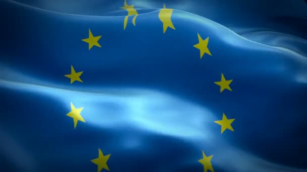 欧州連合旗ビデオ風で手を振っています 現実的なユーロ旗の背景 ヨーロッパの旗のループのクローズ アップ 1080 1920 1080 の映像 欧州連合 国フラグ映像フィルム — ストック動画