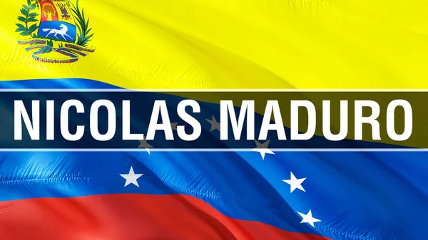 Nicolas Maduro on Venezuela flag. 3D Waving flag design. The national symbol of Venezuela, 3D rendering. National colors and National South America flag of Venezuela for a backgroun