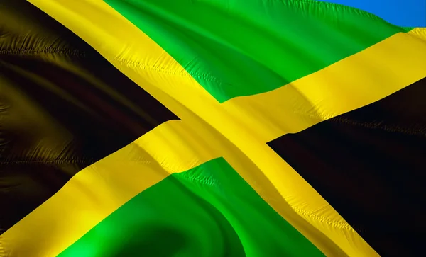 牙买加国旗 飘扬旗帜设计 牙买加的国家象征 牙买加国家颜色3D 挥动标志背景设计 加勒比3D 图案背景 — 图库照片