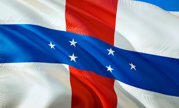Flag of Netherlands Antilles. 3D Waving flag design. The Caribbean national symbol of Netherlands Antilles, 3D rendering. National colors of Netherlands Antilles 3D Waving sign background desig
