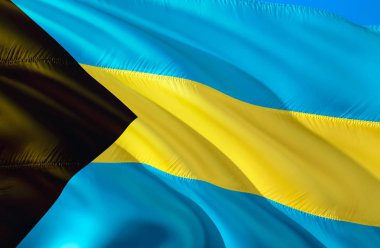 Bahamalar bayrağı. 3D dalgalanan bayrak tasarım. Bahamalar,'ın ulusal sembolü 3d render. Bahamalar arka plan duvar kağıdı'nın ulusal sembolü. Karayip bayrak 3d şerit, duvar kağıdı, desen adam