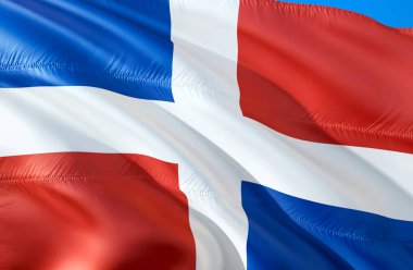 Dominik Cumhuriyeti bayrağı. 3D dalgalanan bayrak tasarım. Dominik Cumhuriyeti,'ın ulusal sembolü 3d render. Dominik Cumhuriyeti arka plan duvar kağıdı'nın ulusal sembolü. Karayip bayrak adam