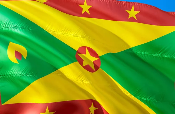 Grenada flag. 3D Waving flag design. The national symbol of Grenada, 3D rendering. The national symbol of Grenada background wallpaper. Caribbean flag 3D ribbon, wallpaper, pattern backgroun