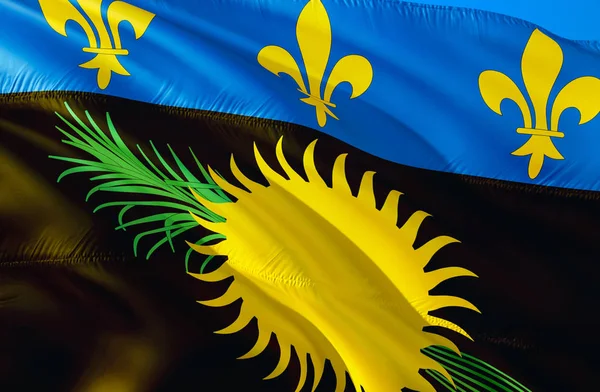 Guadeloupe flag. 3D Waving flag design. The national symbol of Guadeloupe, 3D rendering. The national symbol of Guadeloupe background wallpaper. Caribbean flag 3D ribbon, wallpaper, pattern backgroun