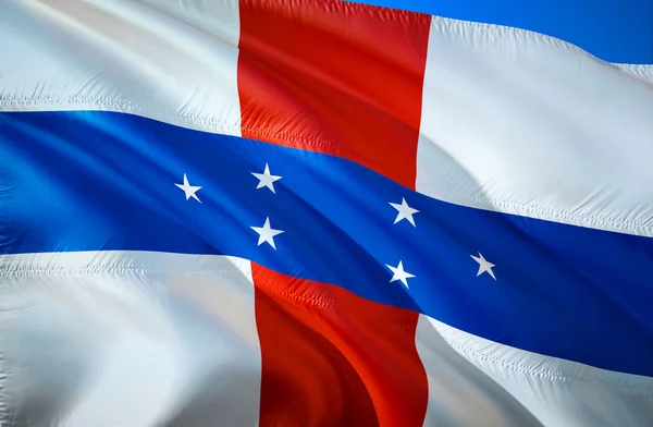 Netherlands Antilles flag. 3D Waving Caribbean flag design. The national symbol of Netherlands Antilles, 3D rendering. Netherlands Antilles 3D Waving sign design. Waving sign background wallpape