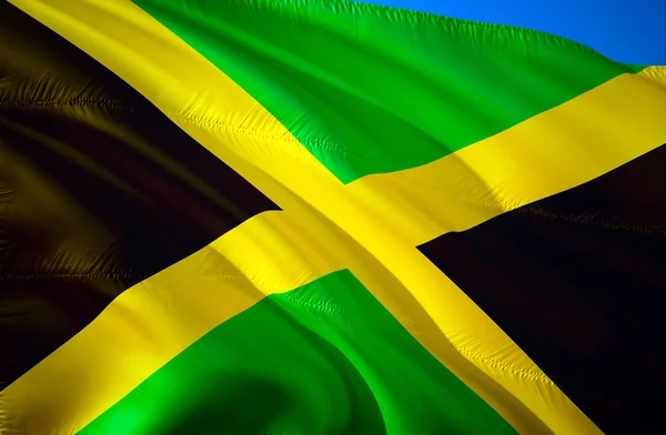 牙买加国旗 飘扬旗帜设计 牙买加的国家象征 牙买加3D 波浪标志设计 挥动标志背景壁纸 模式背景下载高清壁纸 — 图库照片