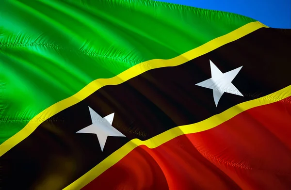 Saint Kitts and Nevis flag. 3D Waving Caribbean flag design. The national symbol of Saint Kitts and Nevis, 3D rendering. Saint Kitts and Nevis 3D Waving sign design. Waving sign background wallpape