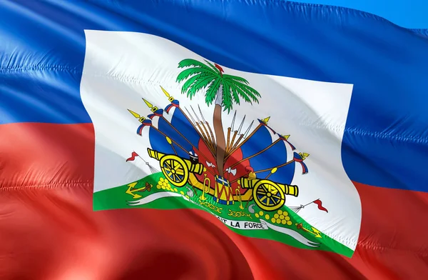 Haiti flag. 3D Waving flag design. The national symbol of Haiti, 3D rendering. The national symbol of Haiti background wallpaper. Caribbean flag 3D ribbon, wallpaper, pattern backgroun