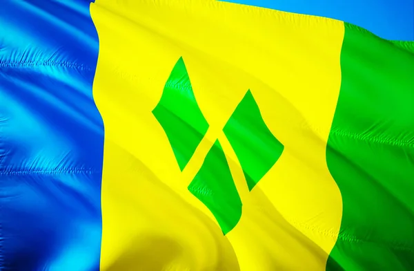 Saint Vincent flag. 3D Waving Caribbean flag design. The national symbol of Saint Vincent, 3D rendering. Saint Vincent 3D Waving sign design. Waving sign background wallpape