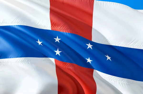 Netherlands Antilles flag. 3D Waving flag design. The national symbol of Netherlands Antilles, 3D rendering. The national symbol of Netherlands Antilles background wallpaper. Caribbean flag backgroun