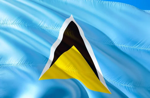 Saint Lucia flag. 3D Waving flag design. The national symbol of Saint Lucia, 3D rendering. The national symbol of Saint Lucia background wallpaper. Caribbean flag backgroun