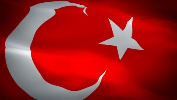 Turkse Vlag Close 1080P Full 1920 1080 Footage Video Zwaaien — Stockvideo