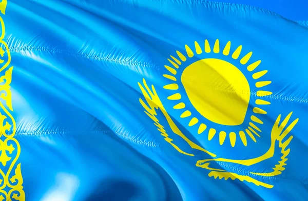 Kazakhstan flag. 3D Waving flag design. The national symbol of Kazakhstan, 3D rendering. The national symbol of Kazakhstan background wallpaper. CIS flag 3D ribbon, wallpaper, pattern backgroun