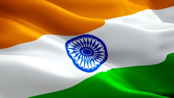 Indianerfahne Schwenkend Wind Videoaufnahmen Voller Realistischer Hintergrund Der Indischen Flagge — Stockvideo