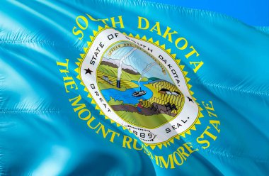 Güney Dakota bayrak. 3D sallayarak ABD devlet bayrağı tasarım. Bizi sembol national Güney Dakota devlet, 3d render. Ulusal renkleri ve Güney Dakota ulusal bayrak için bir arka plan. Amerikan Devlet bayrağı sil