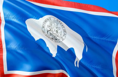 Wyoming bayrak. 3D sallayarak ABD devlet bayrağı tasarım. Bizi sembol national Wyoming devlet, 3d render. Ulusal renkleri ve Wyoming ulusal bayrak için bir arka plan. Amerikan Devlet bayrağı sil
