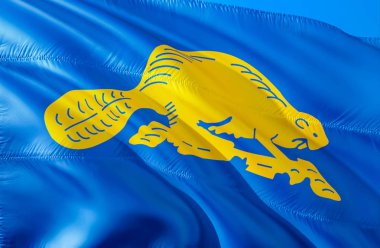 Oregon Beaver bayrağı. 3D sallayarak ABD devlet bayrağı tasarım. Oregon devlet, 3D render Ulusal ABD sembolü. Ulusal renkler ve Oregon Ulusal bayrağı bir arka plan için. Amerikan devlet bayrağı Sil