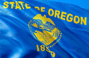 Oregon bayrak. 3D sallayarak ABD devlet bayrağı tasarım. Bizi sembol national Oregon devlet, 3d render. Ulusal renkleri ve Oregon ulusal bayrak için bir arka plan. Amerikan Devlet bayrağı sil