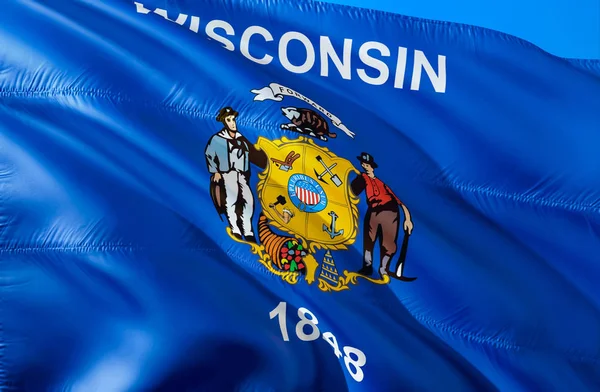 ウィスコンシンの旗 を振ってアメリカ州旗をデザインします 国立のシンボル私たちのウィスコンシン州 レンダリング ウィスコンシンの背景の国旗 国旗の色 アメリカの州旗 Sil — ストック写真